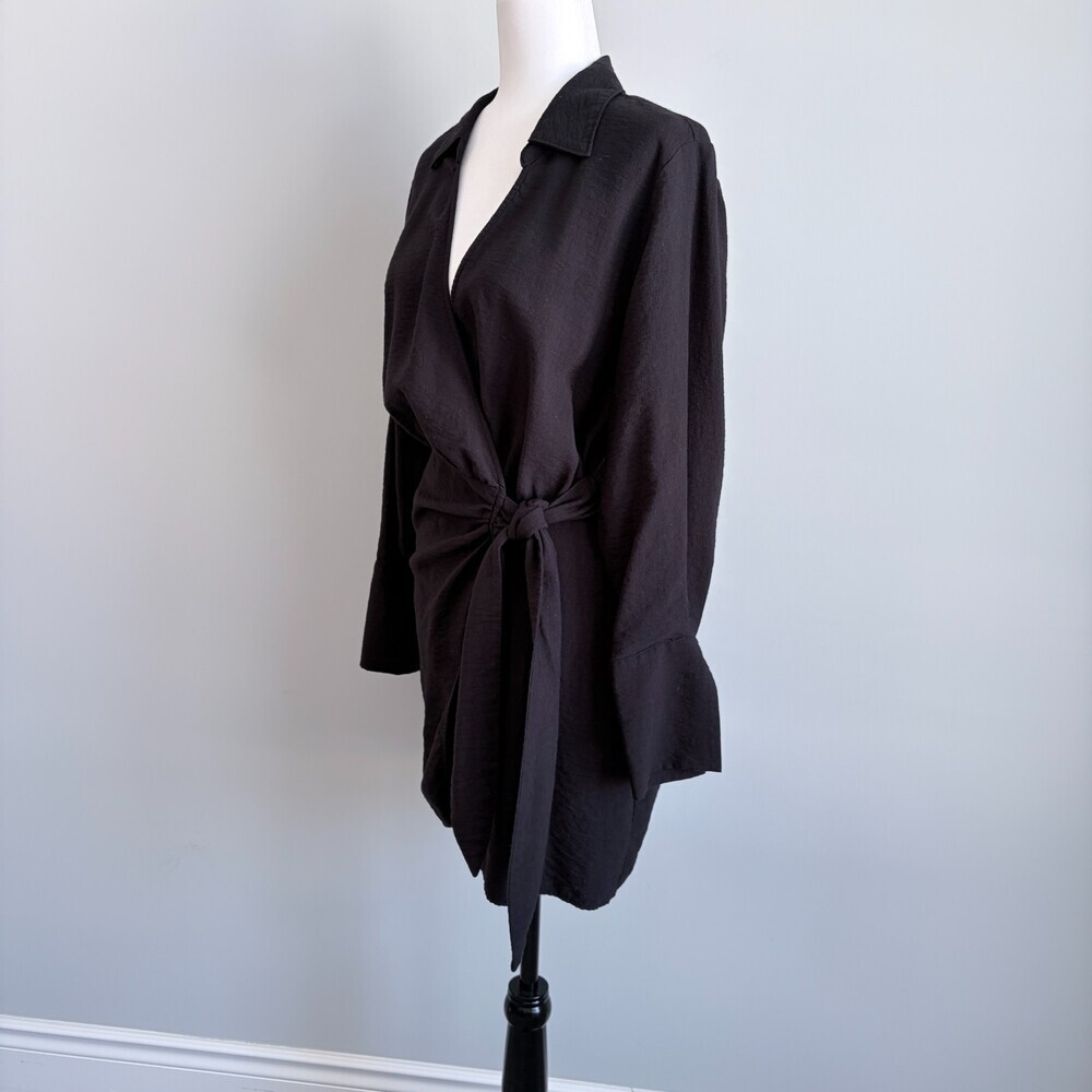 H&M Wrap Dress Mini Deep V Black Cocktail Party Date Night Size Small - Picture 8 of 13